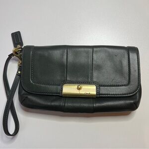 Coach Black Leather Clutch with Gold Hardware